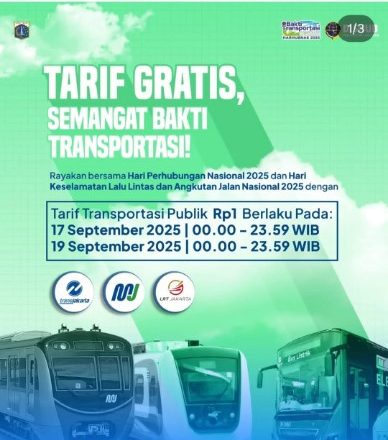 Naik MRT, LRT, Transjakarta Tarif Hanya Rp1 pada 17 dan 19 September